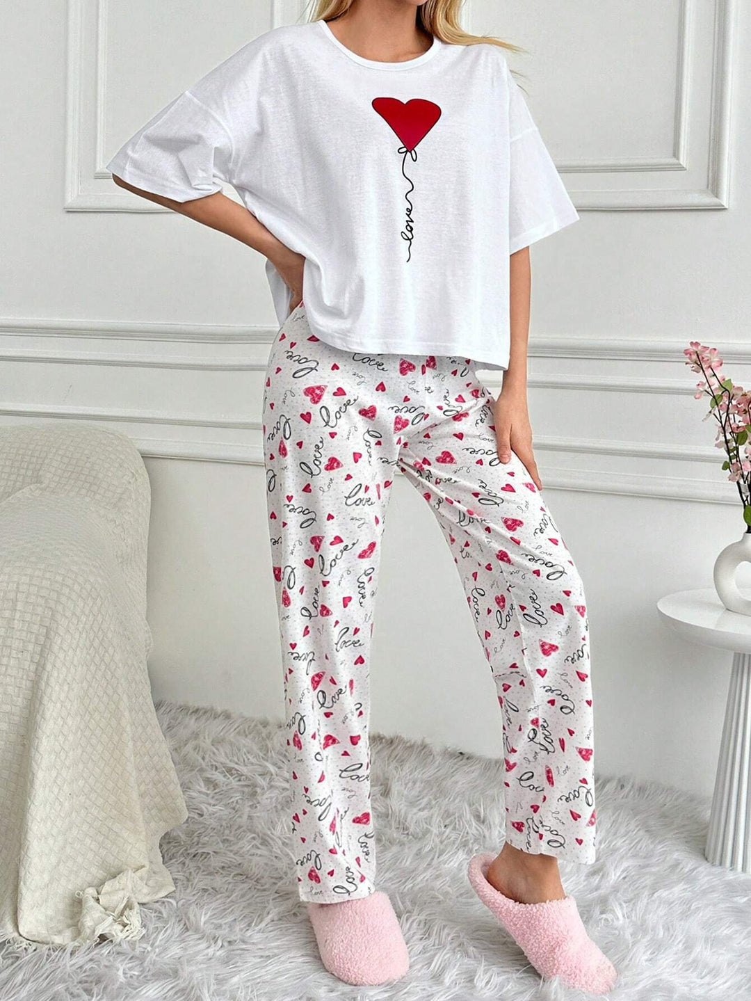 Compleu pijamale Shein, alb