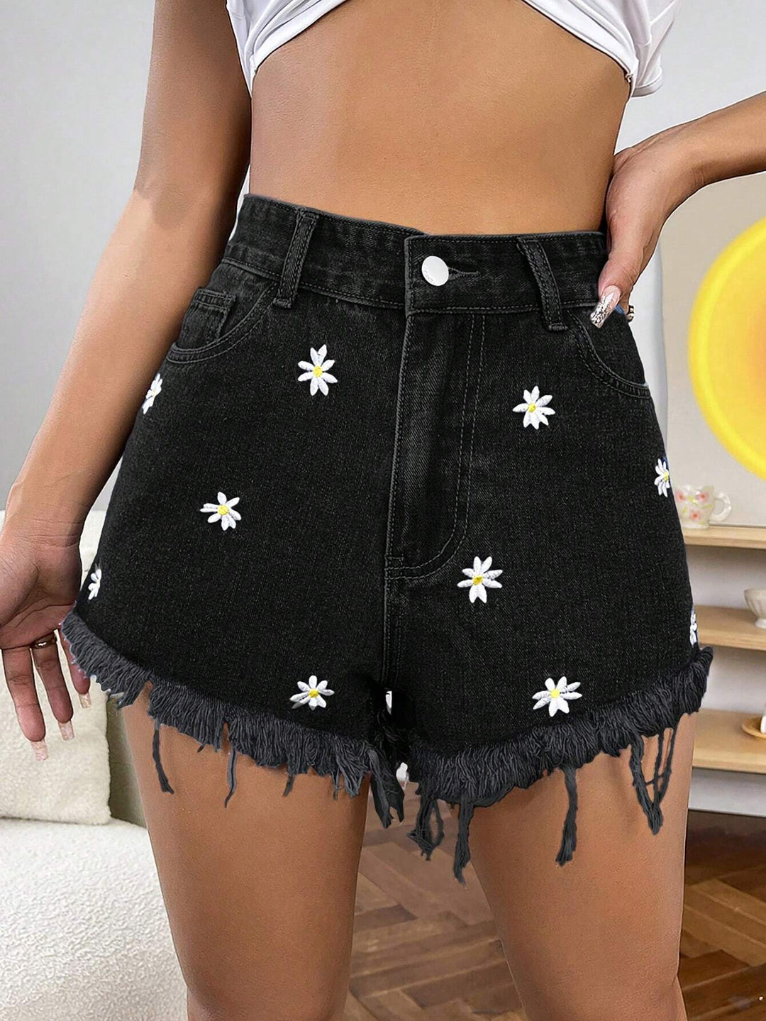 Pantaloni scurți de blugi SHEIN, negru