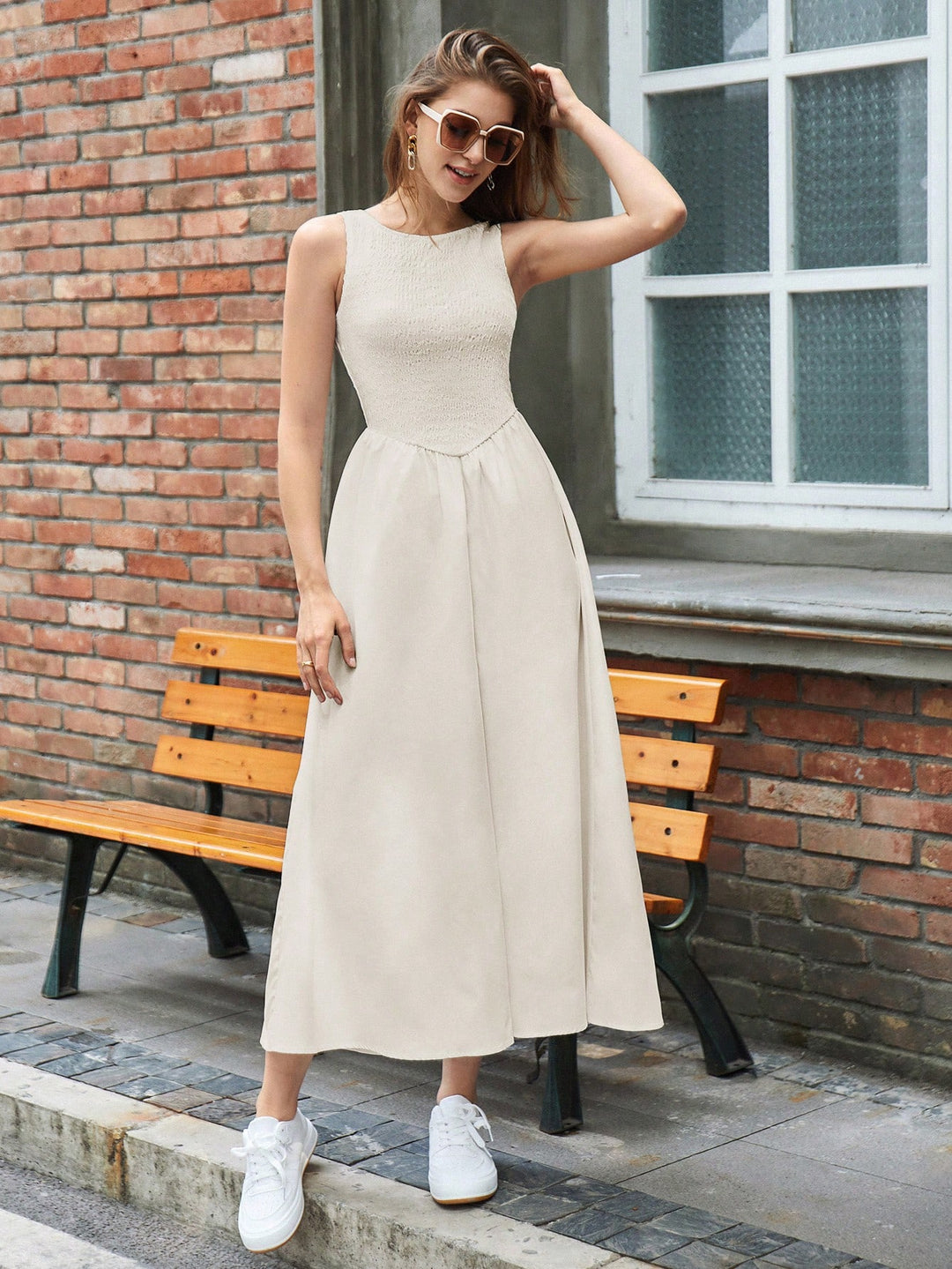 SHEIN maxi ruha, krémszínű