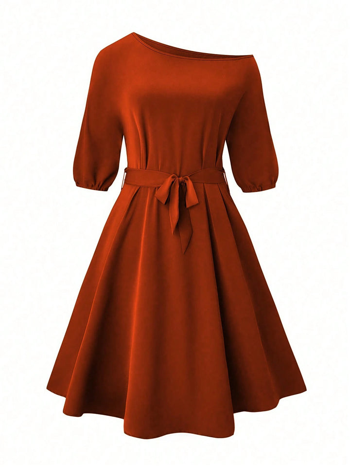 Shein Curve midi ruha, téglavörös