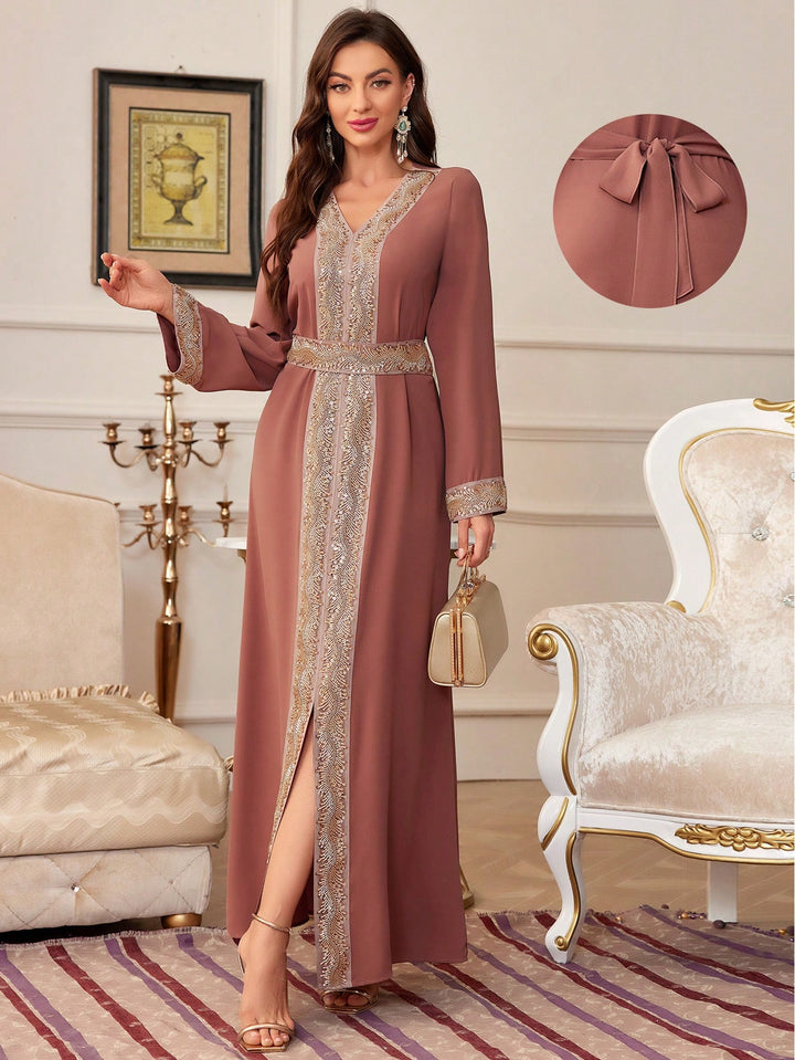 Set caftan și jalabiya SHEIN, roz