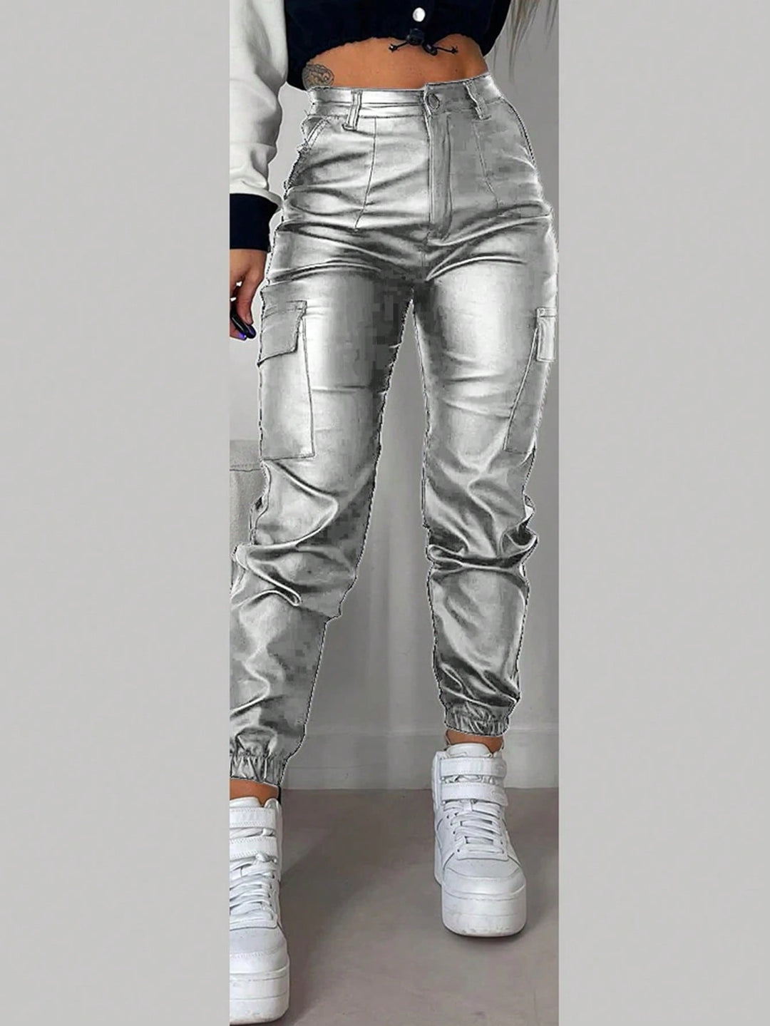 Pantaloni SHEIN, argintiu
