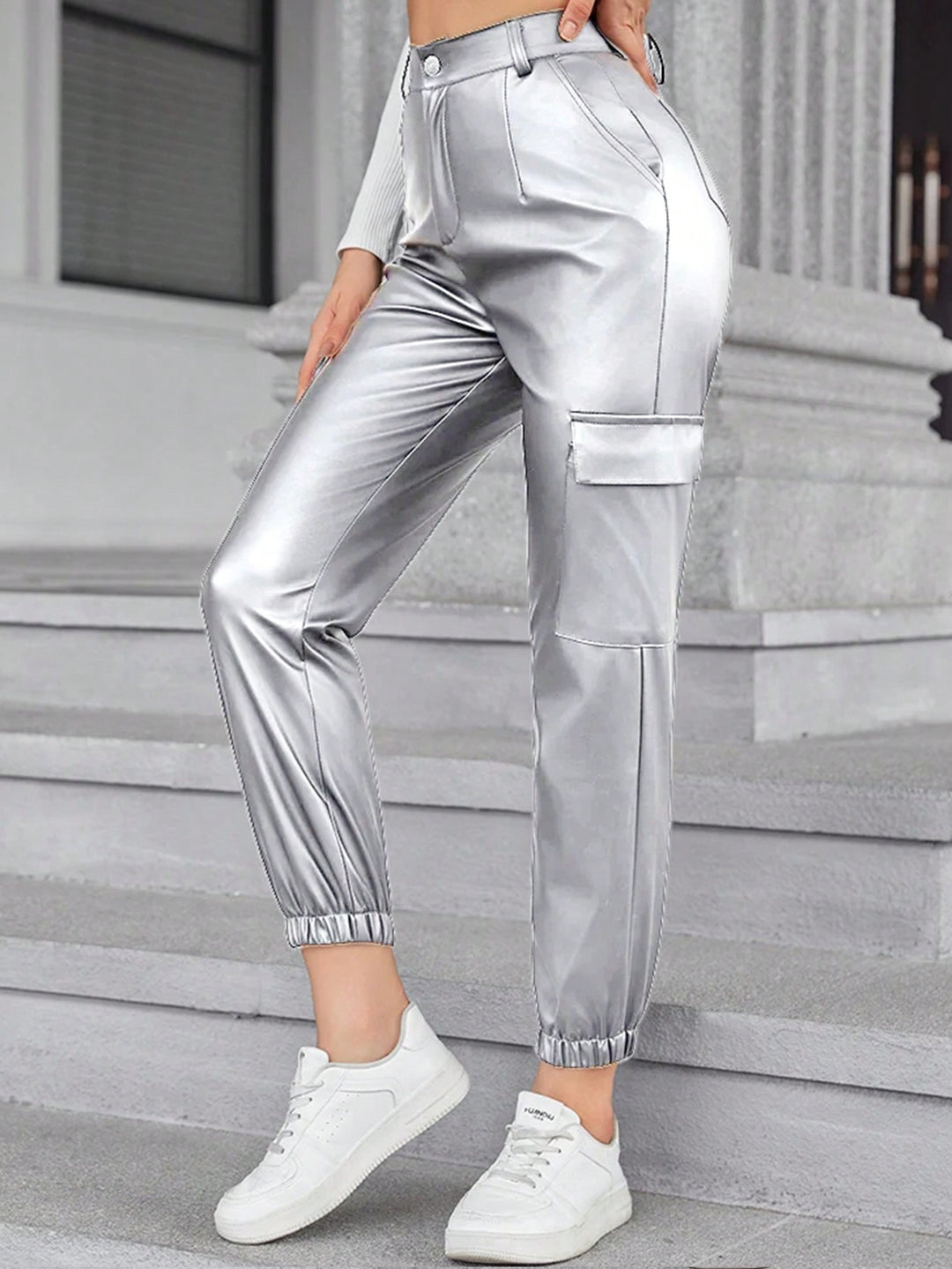 Pantaloni SHEIN, argintiu