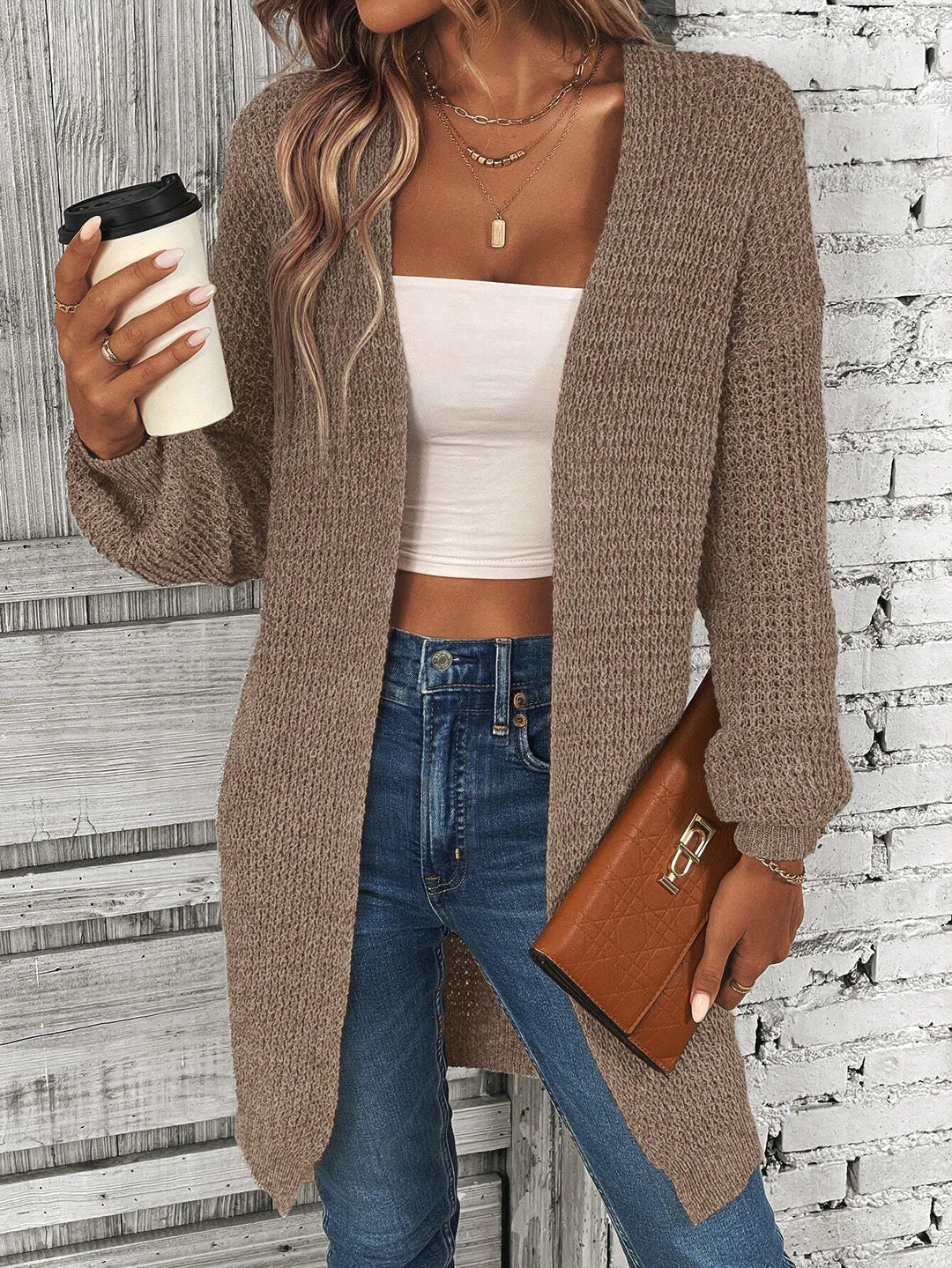 Cardigan lung SHEIN, maro