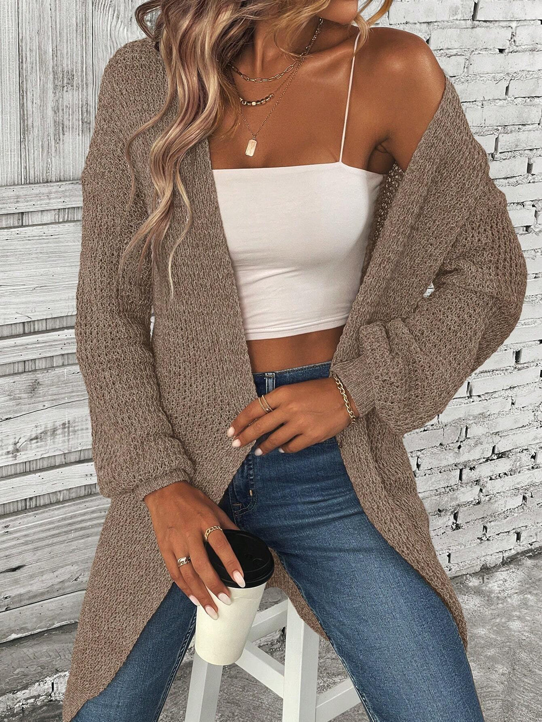 Cardigan lung SHEIN, maro