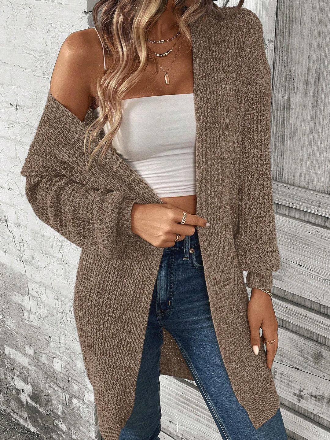 Cardigan lung SHEIN, maro