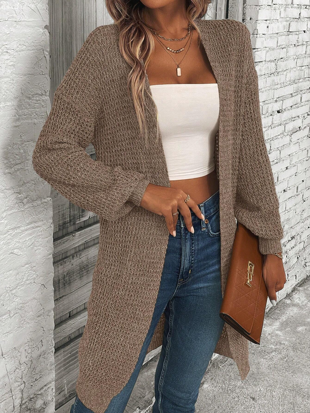 Cardigan lung SHEIN, maro