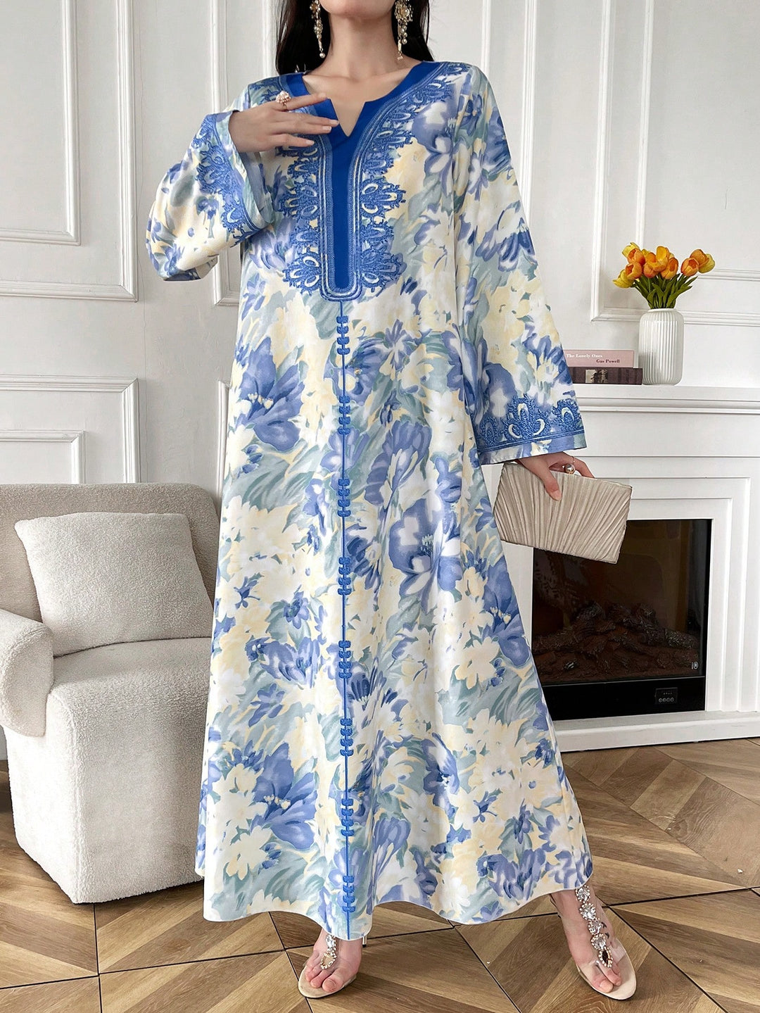 Set caftan și jalabiya SHEIN, albastru