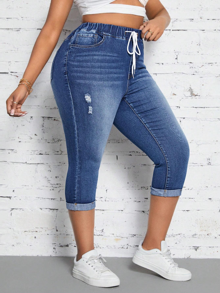 Jeans 3/4 Shein Curve+, albastru