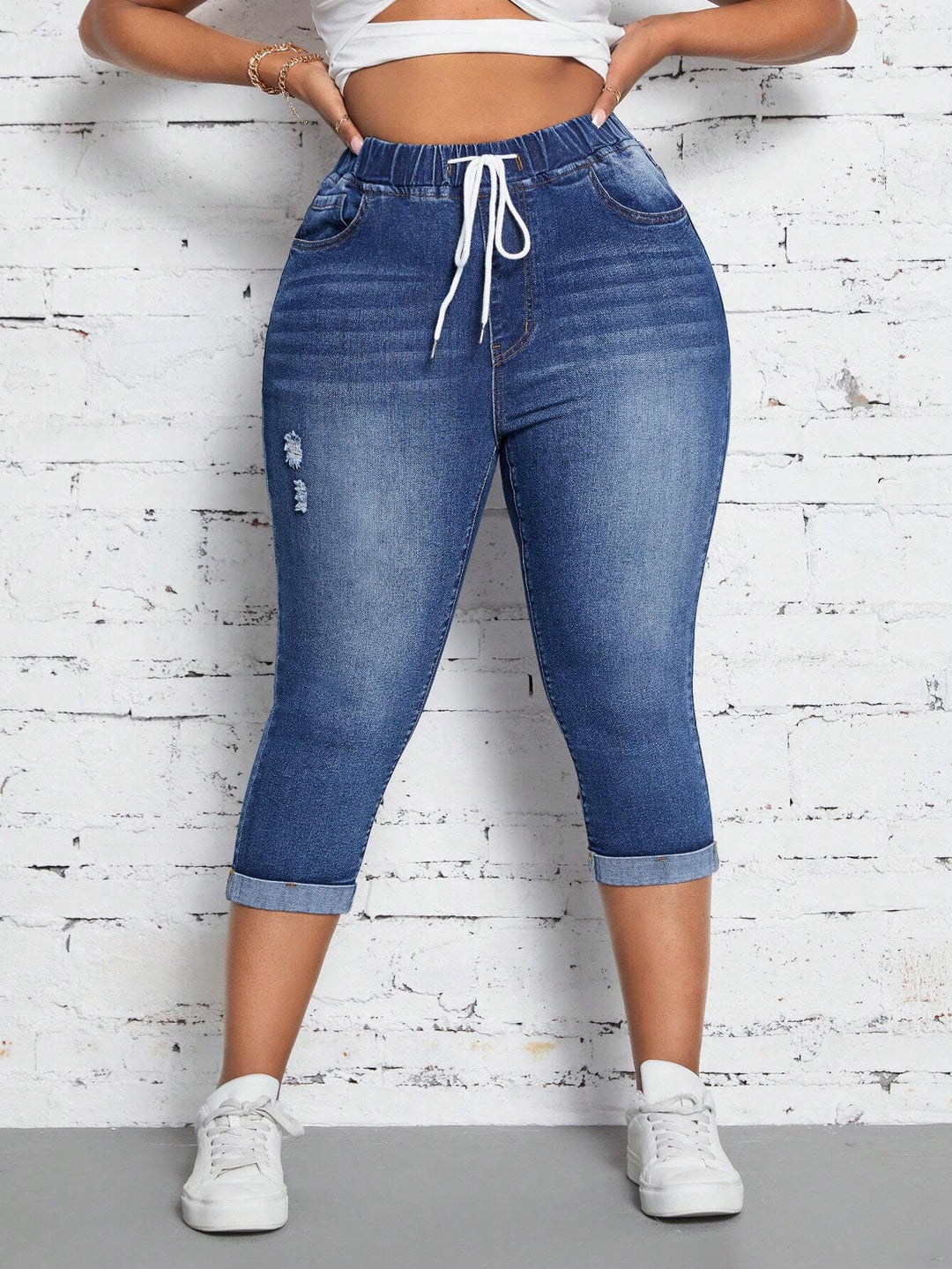Jeans 3/4 Shein Curve+, albastru