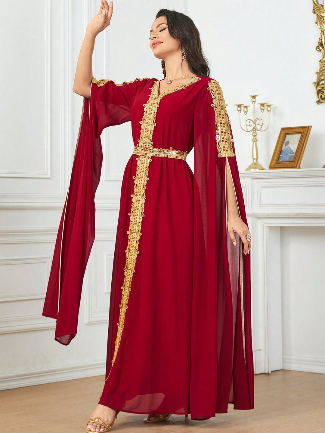Set caftan și jalabiya SHEIN, roșu