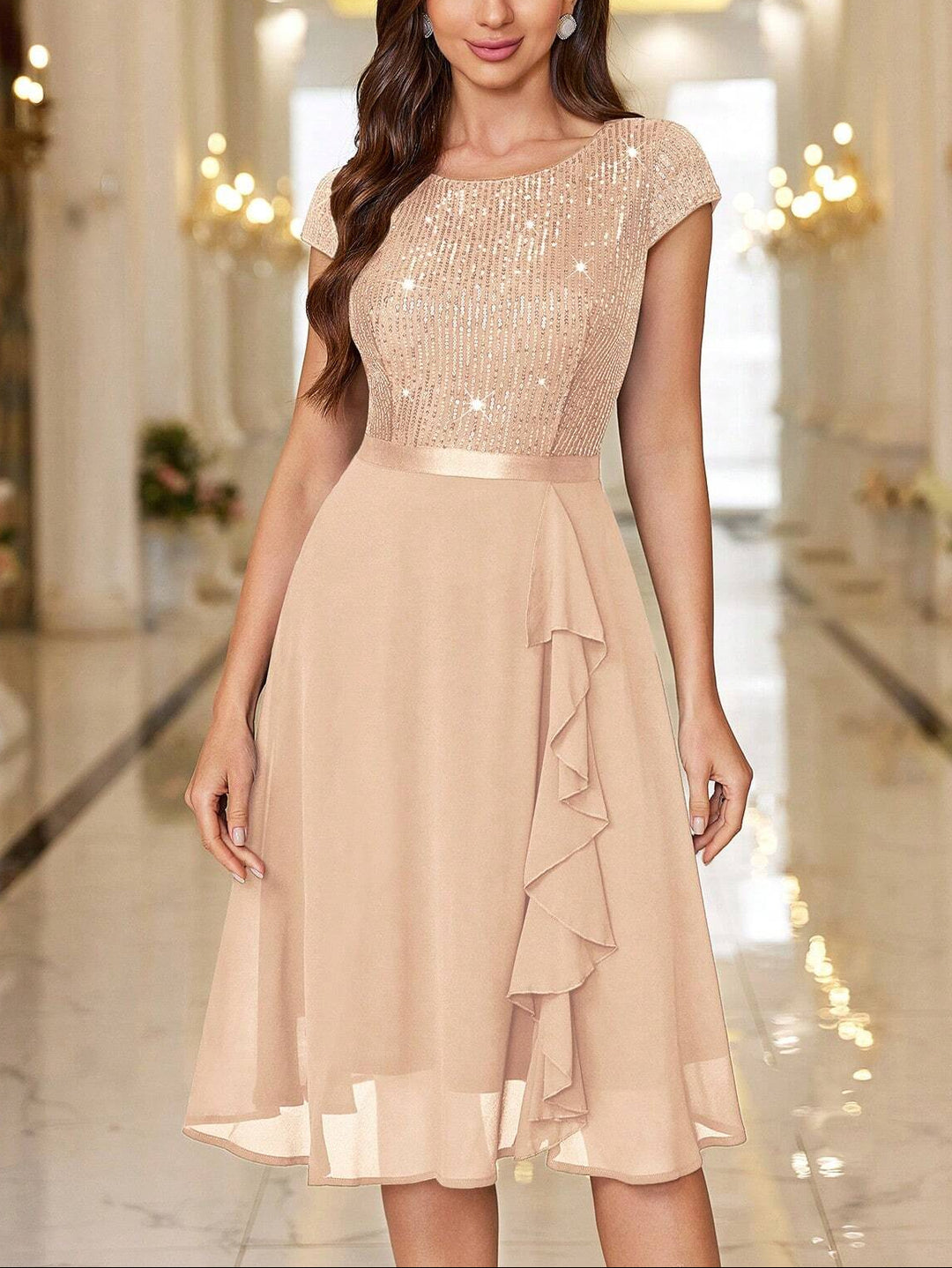 SHEIN bézs midiruha
