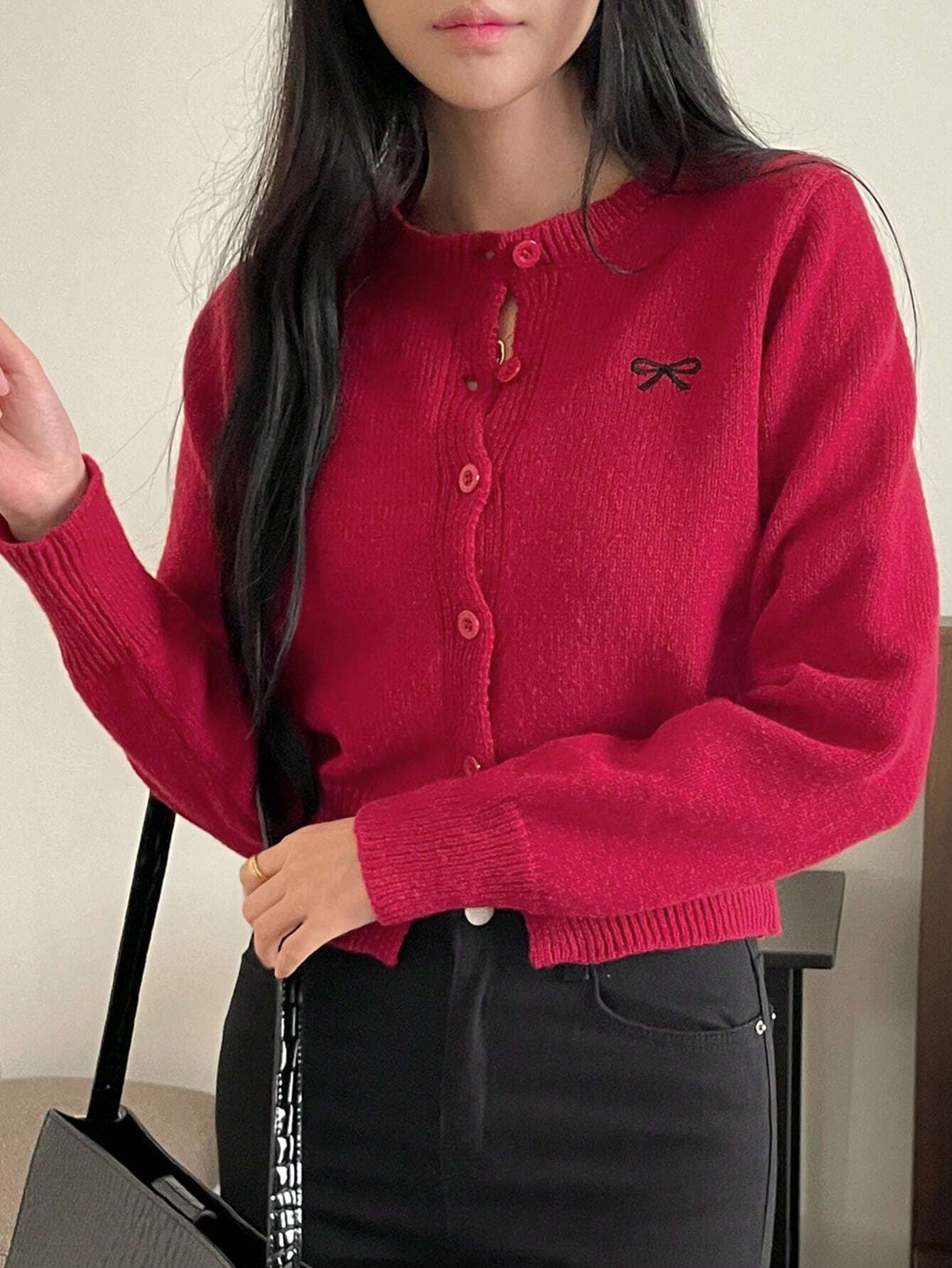 SHEIN piros gombos kardigán