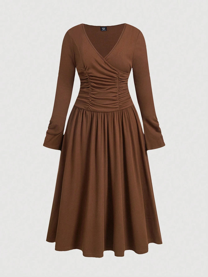 Shein Curve+ midi ruha, barna
