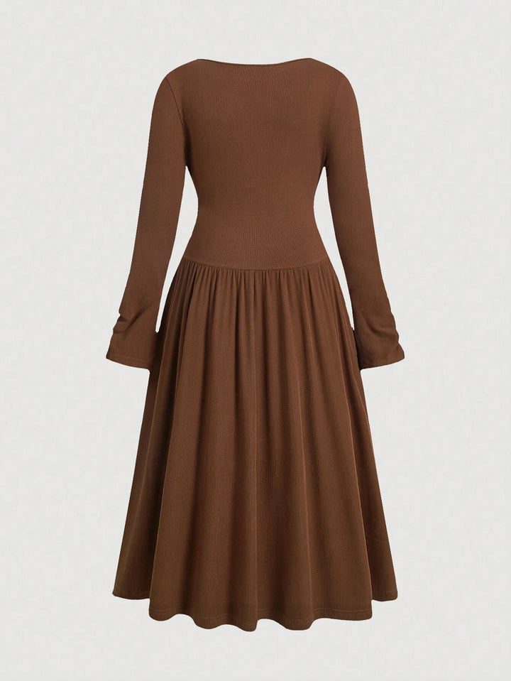 Shein Curve+ midi ruha, barna