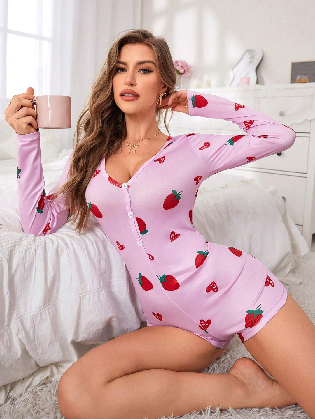 Salopetă scurtă de pijama SHEIN, roz