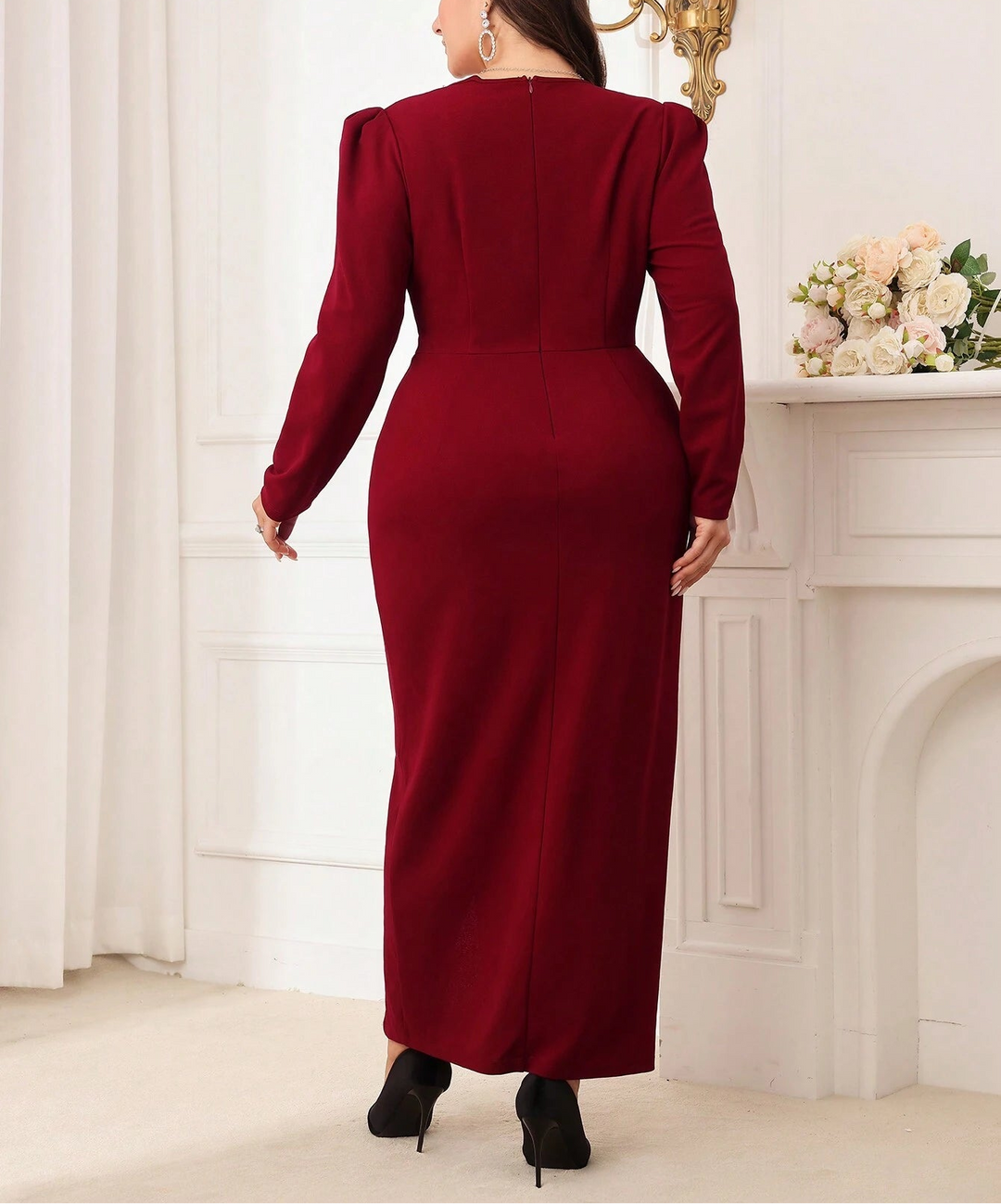 Shein Curve+ alkalmi ruha, bordó