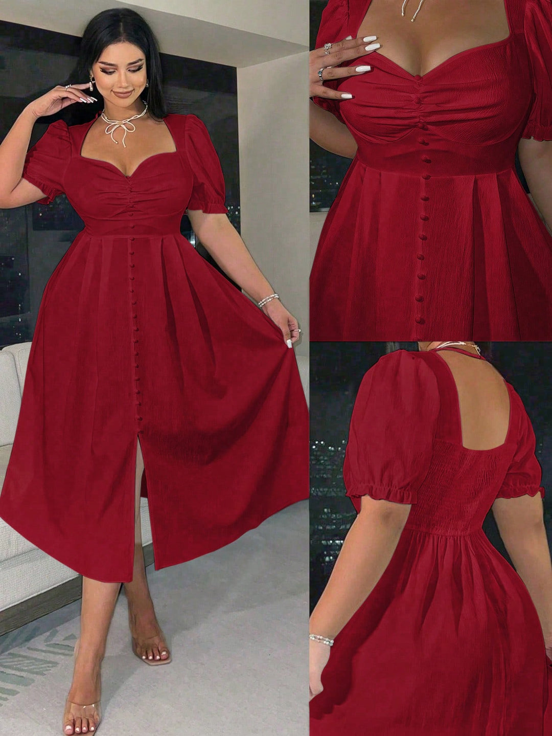 SHEIN midi ruha, piros