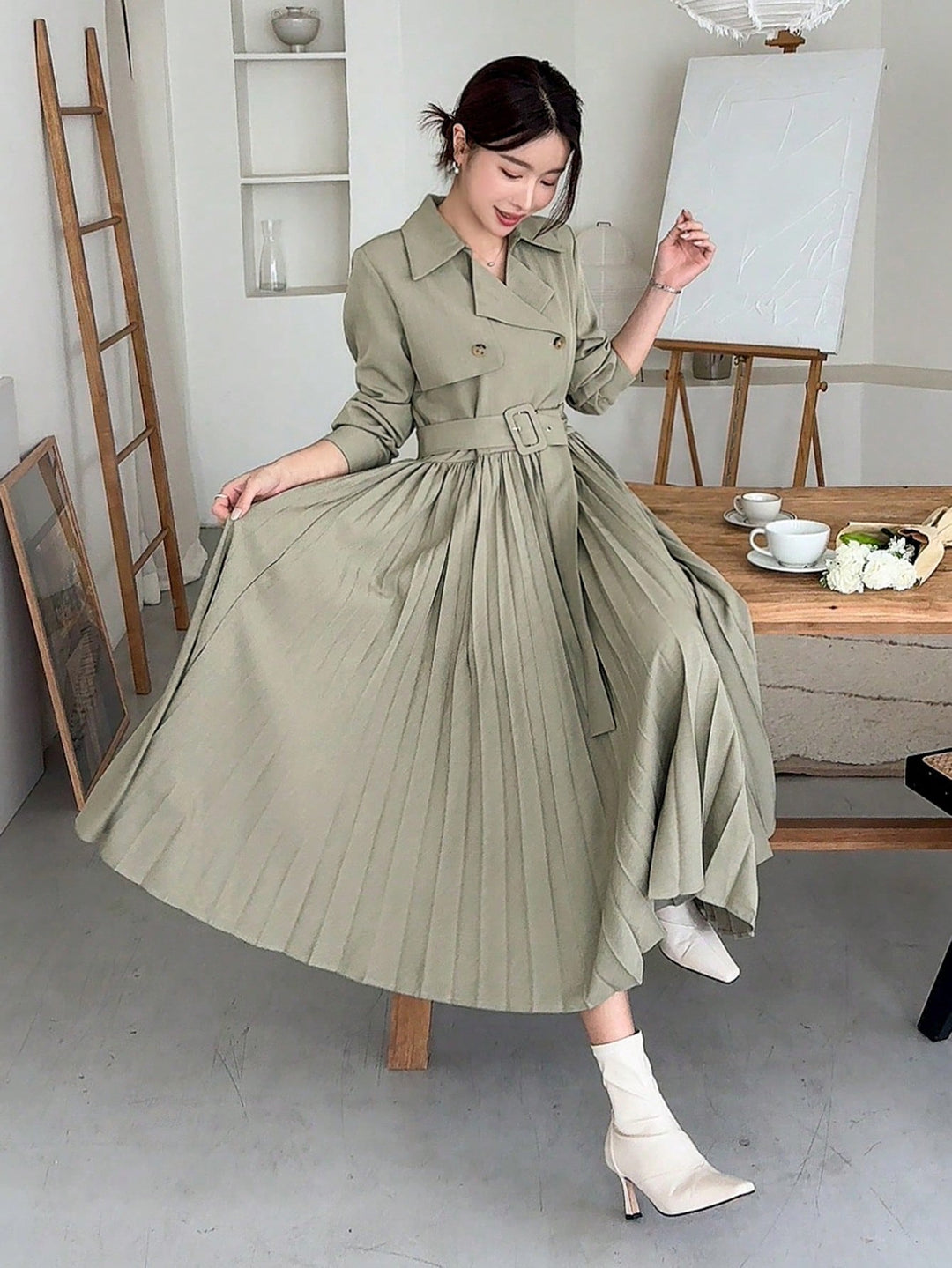 Rochie midi SHEIN, kaki