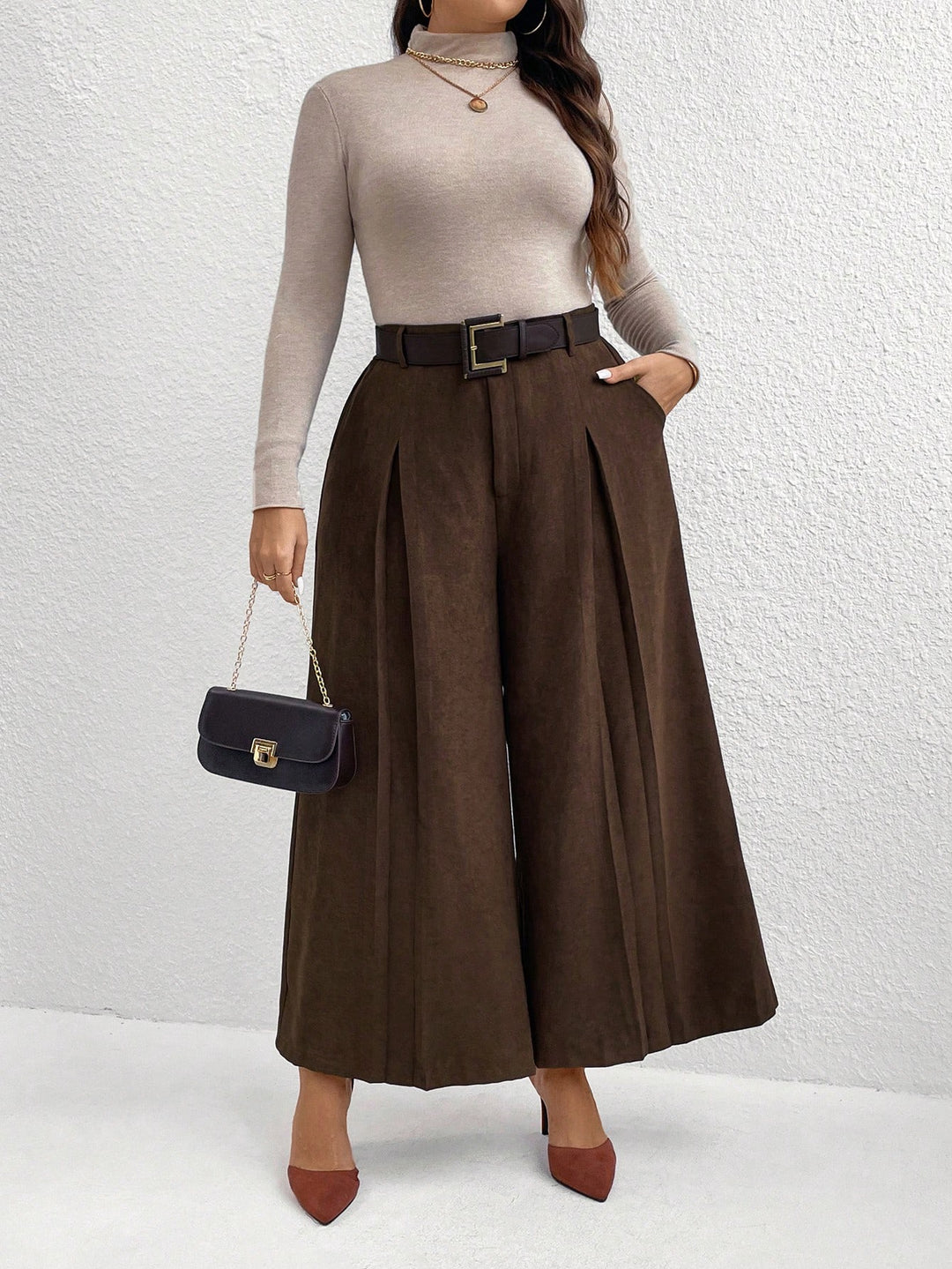 Pantalon de costum SHEIN, maro