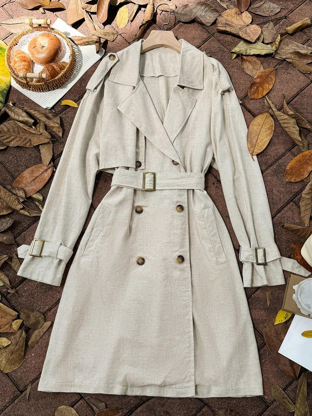 Trench Shein Curve+, krémszínű