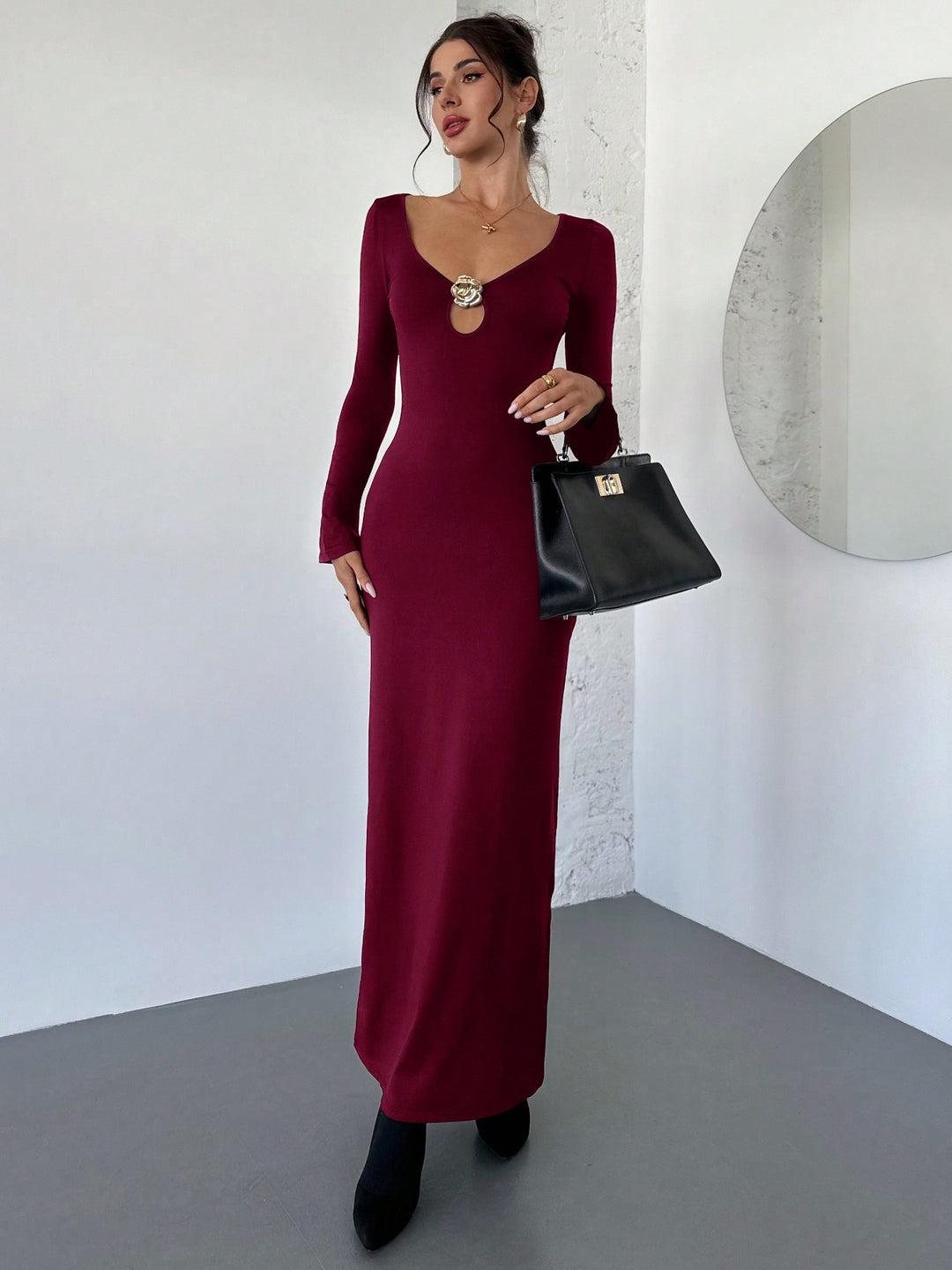 SHEIN bordó maxi ruha