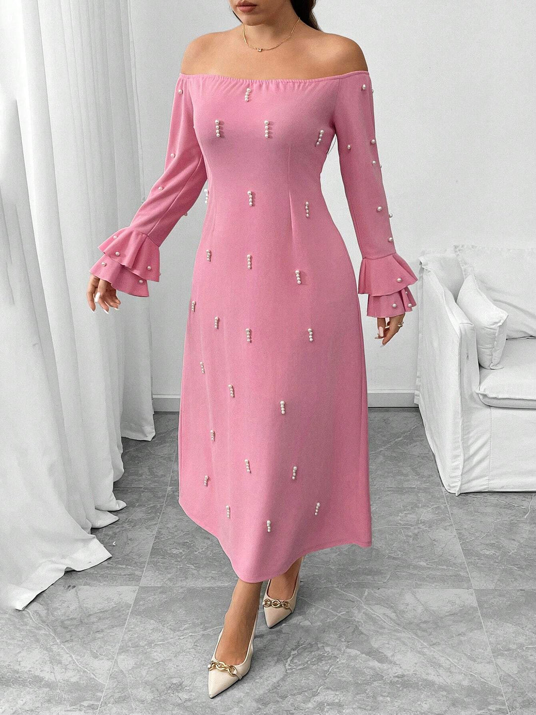 Rochie midi Shein Curve+, roz