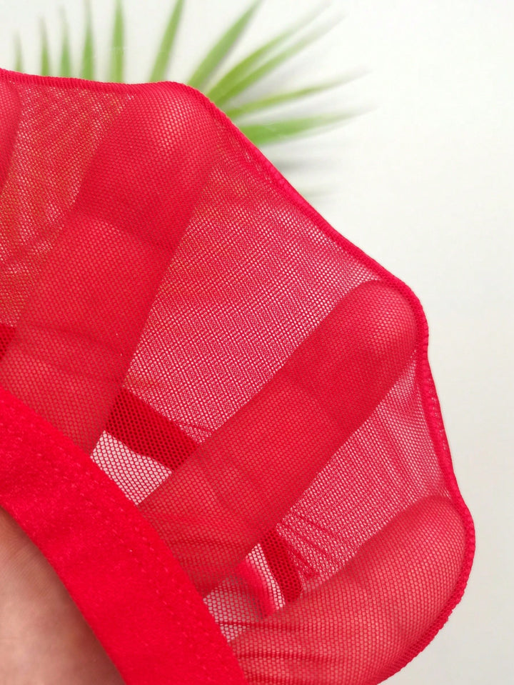 Chic g-string din dantelă SHEIN, roșu