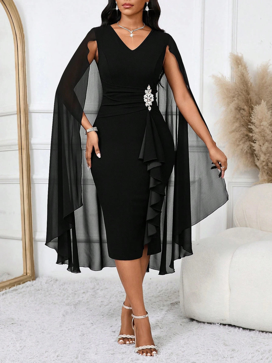 SHEIN Midi Dress, Black