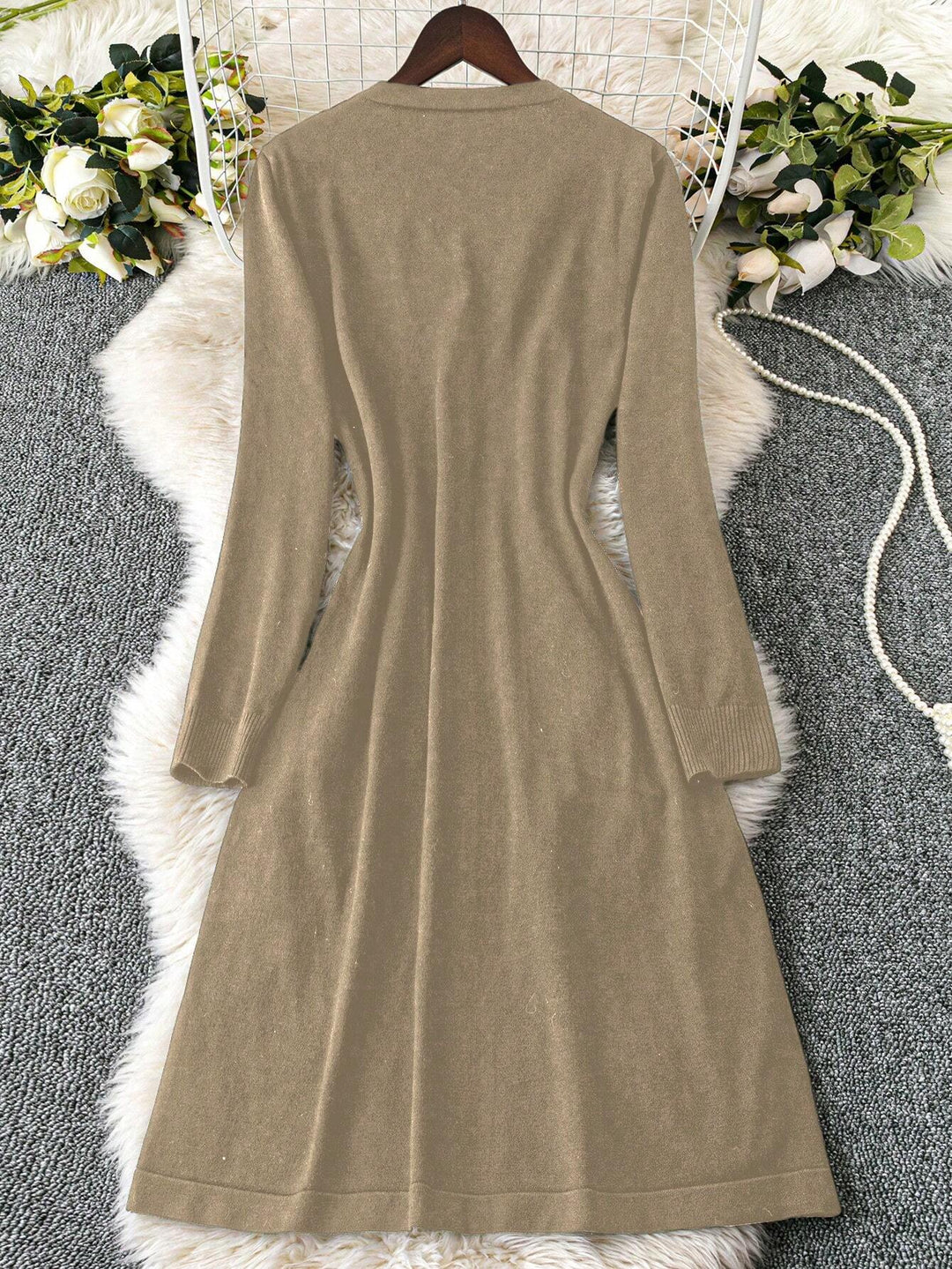 Shein Curve+ midi ruha, bézs