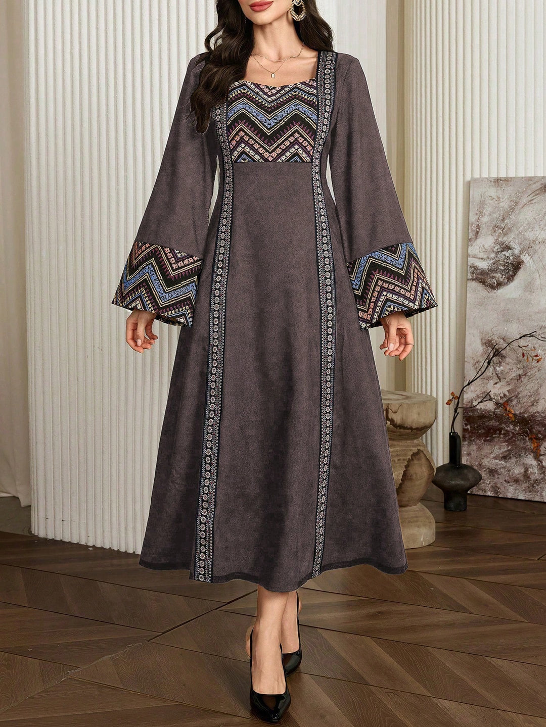 Set caftan și jalabiya SHEIN, maro