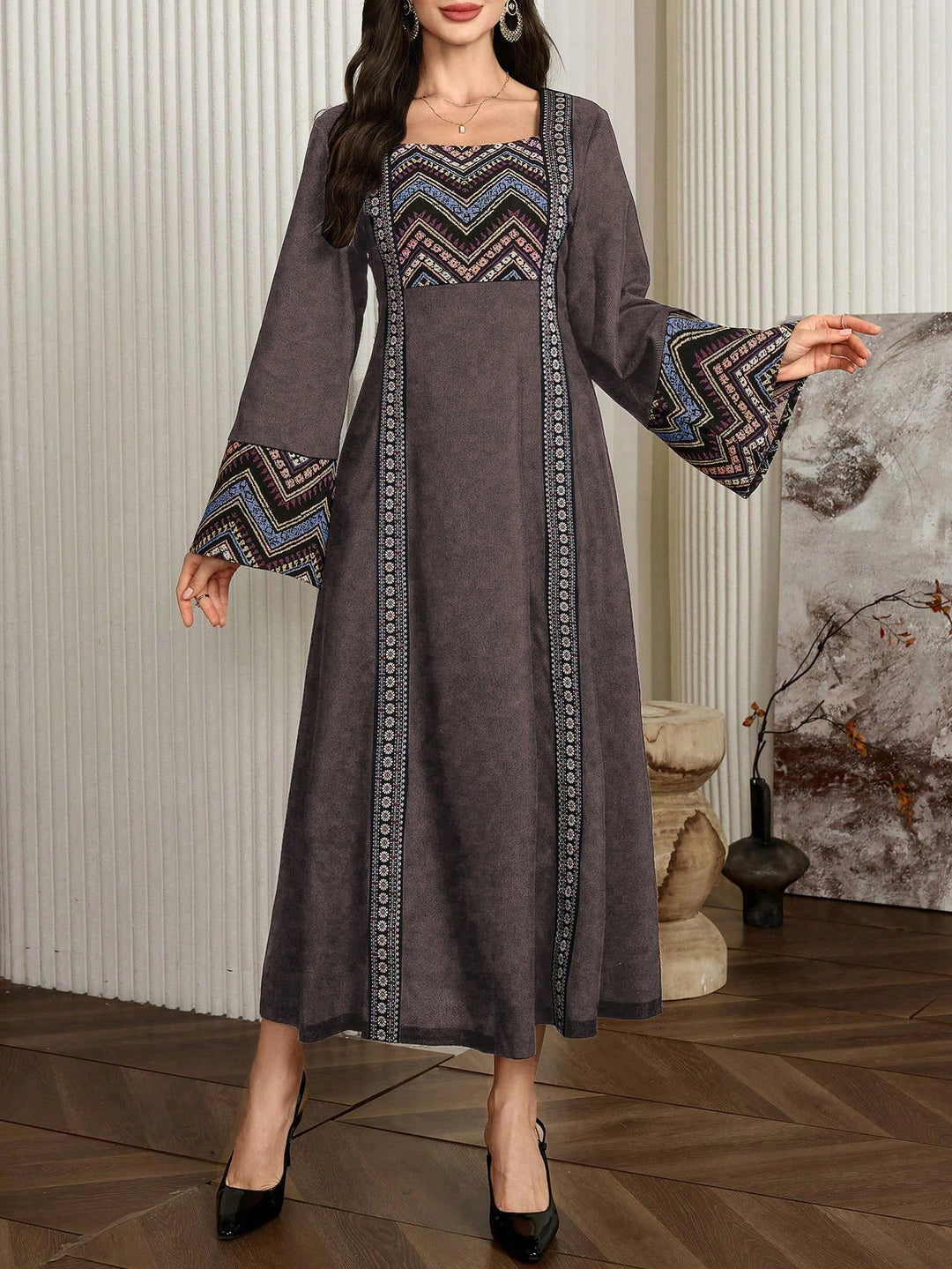 Set caftan și jalabiya SHEIN, maro