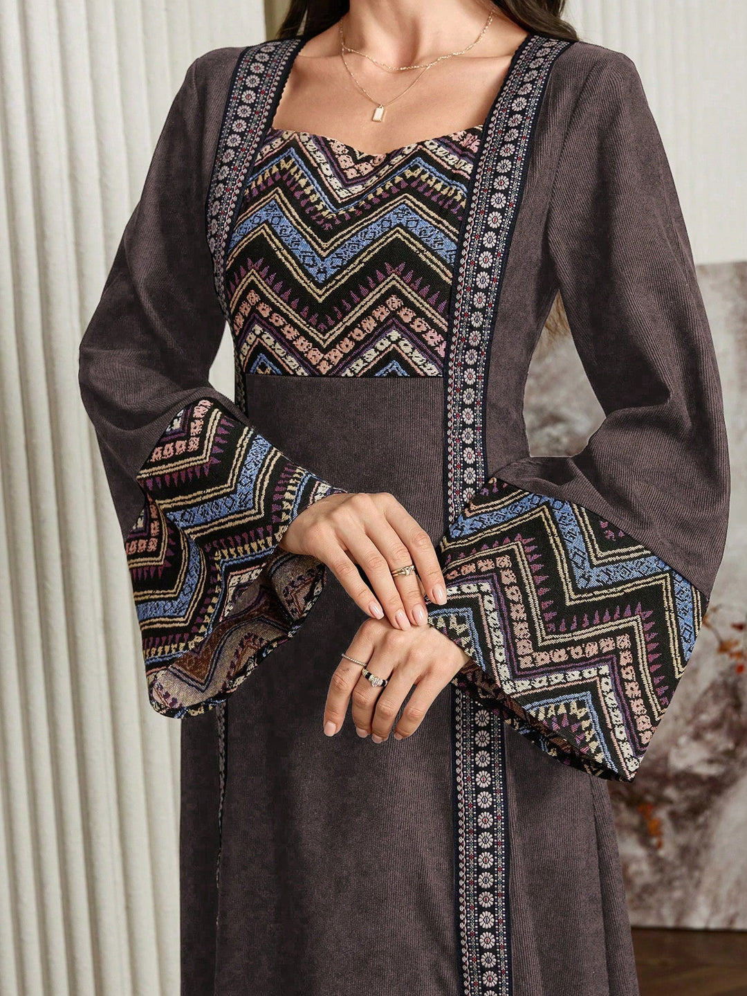 Set caftan și jalabiya SHEIN, maro