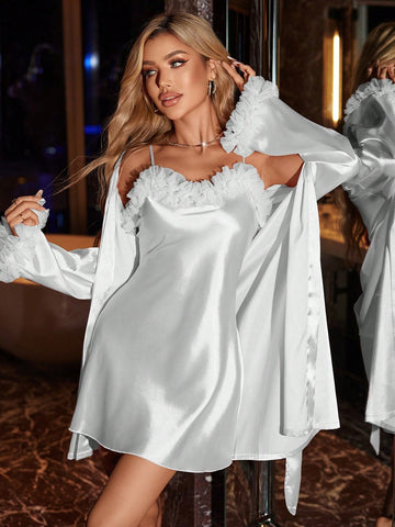 Set halat și rochie de noapte SHEIN, alb