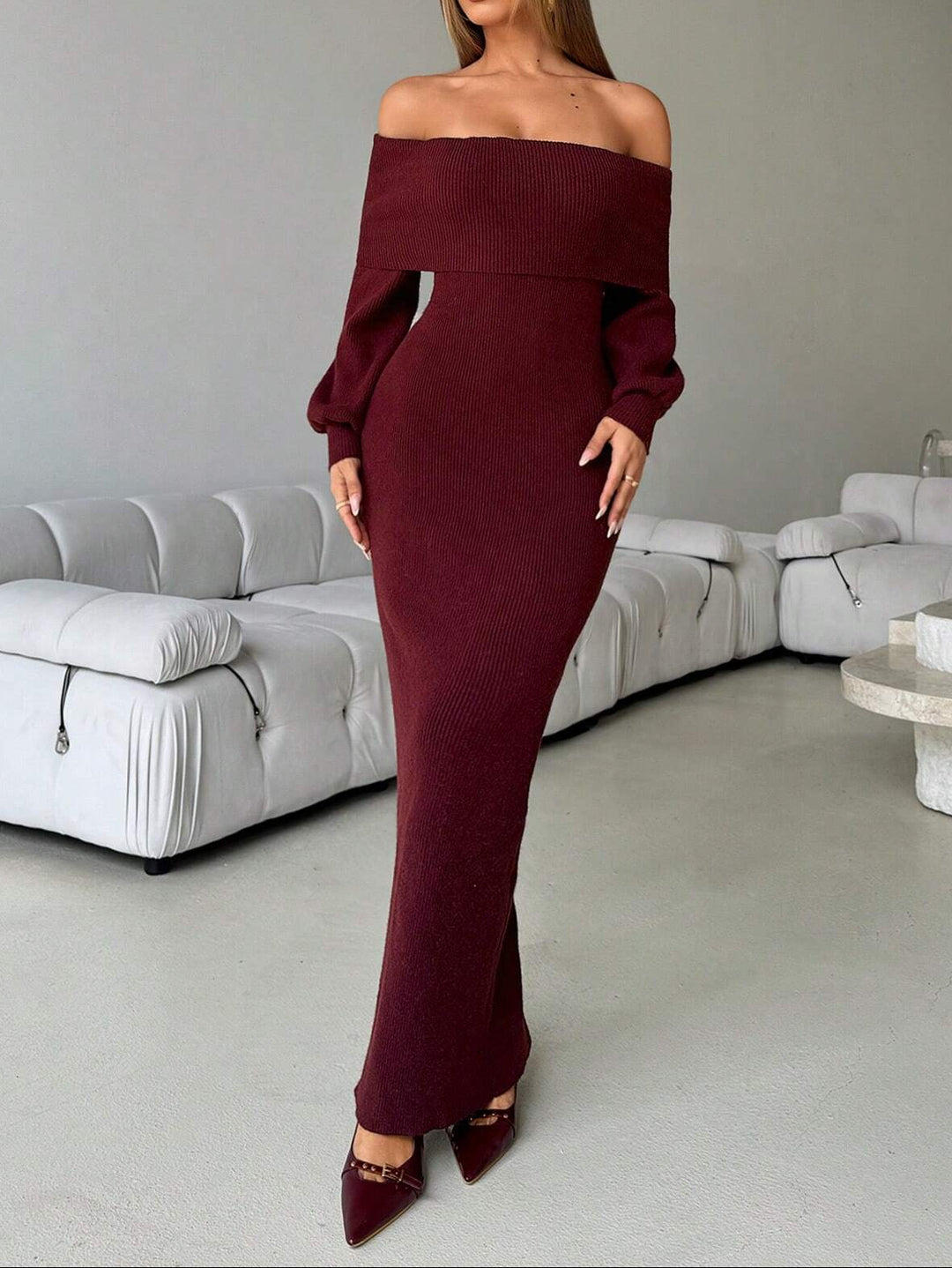 SHEIN bordó maxi ruha