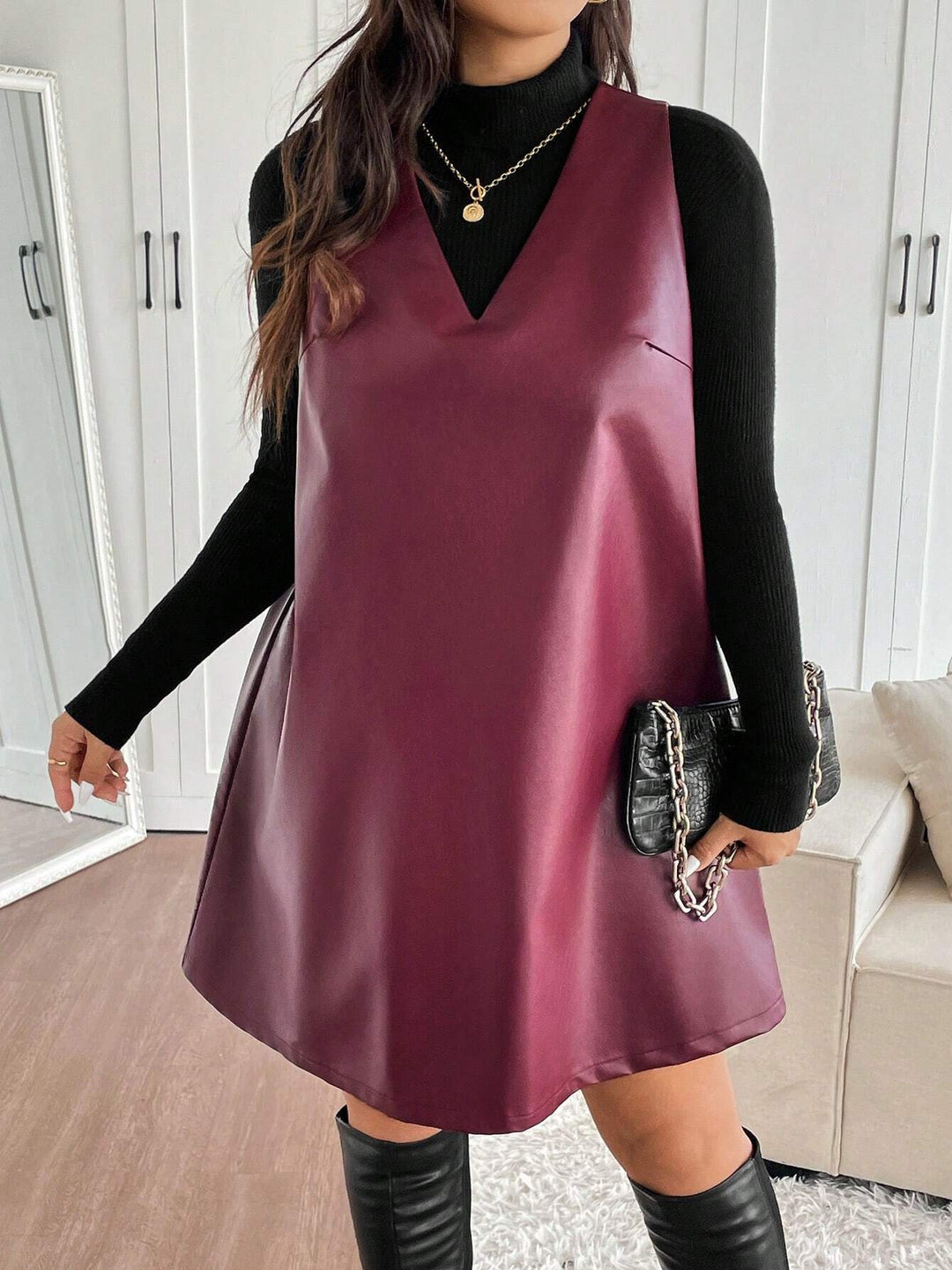 Rochie imitație de piele Shein Curve+, vișiniu