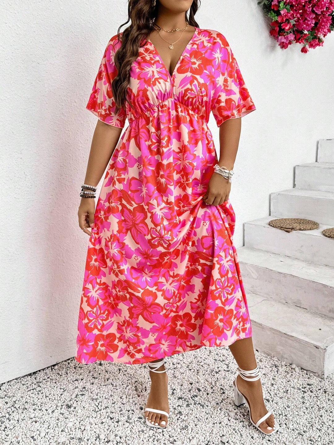 Rochie midi Shein Curve+, mix culori