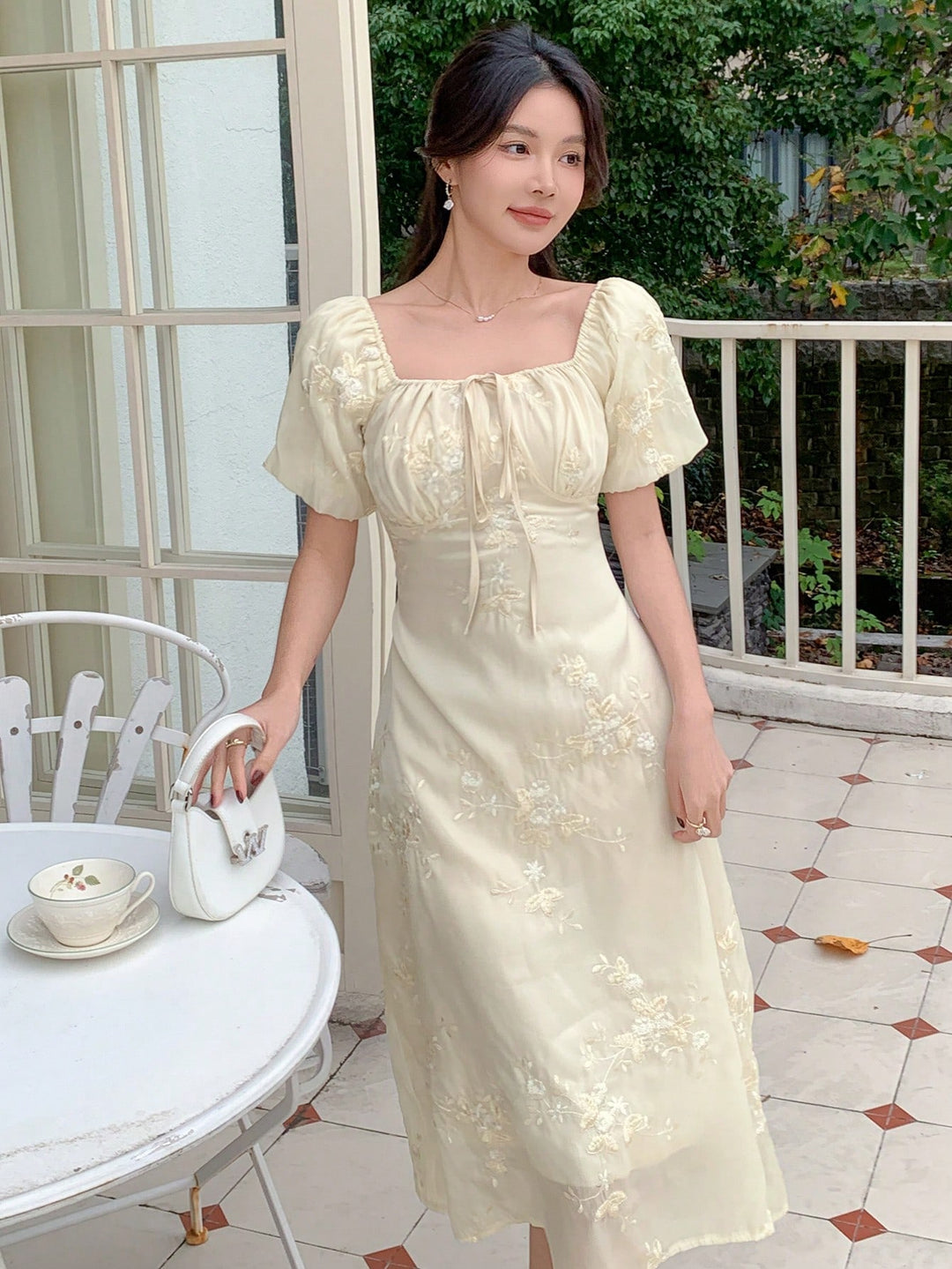 SHEIN cream midi dress