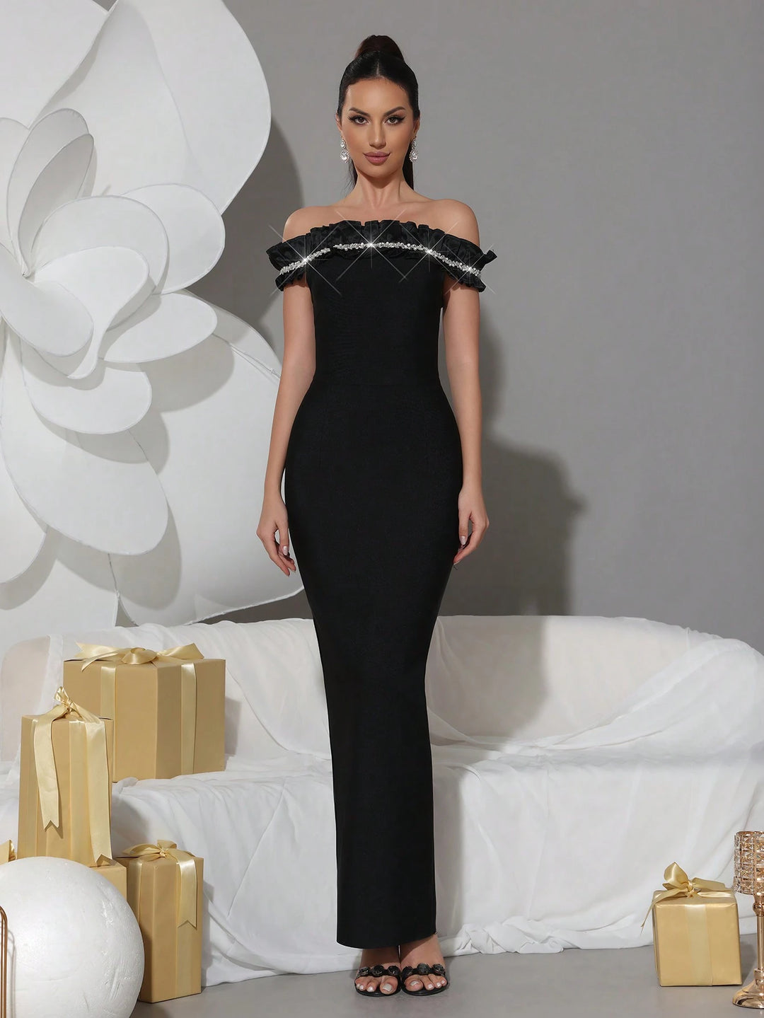 Rochie maxi damă SHEIN, negru, mărimea S