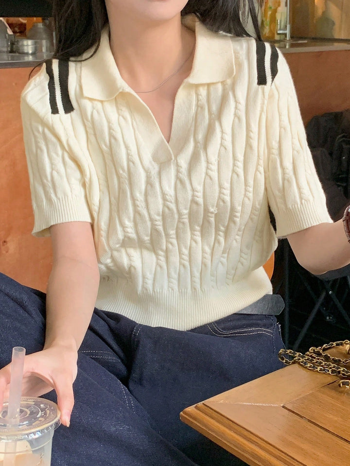 Pulover cu guler tip polo SHEIN