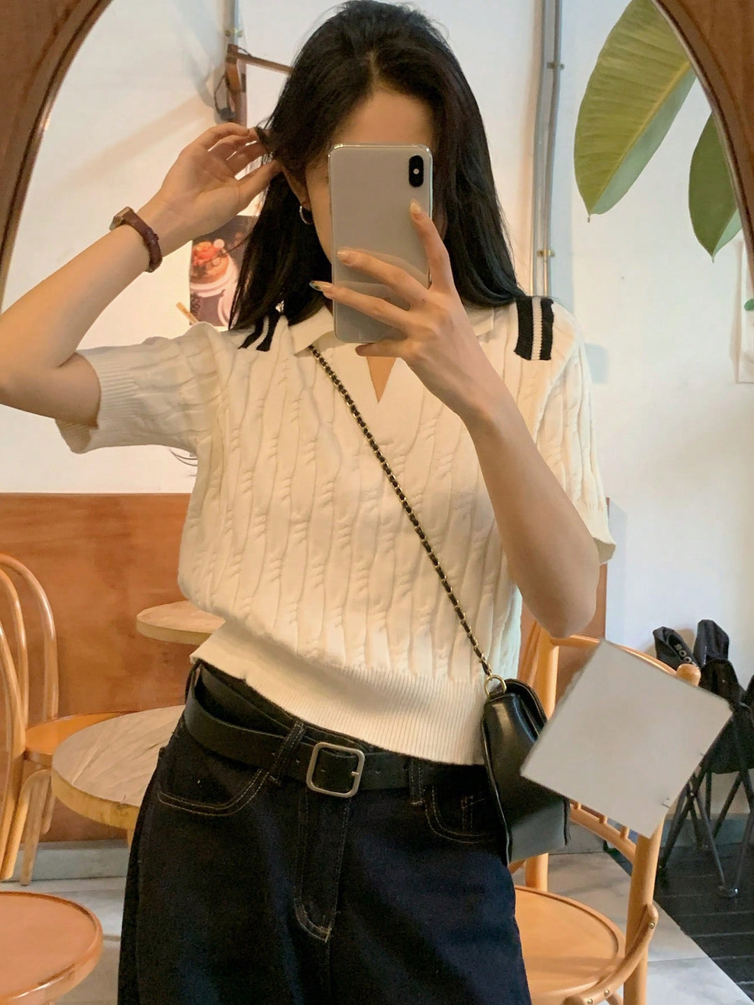Pulover cu guler tip polo SHEIN