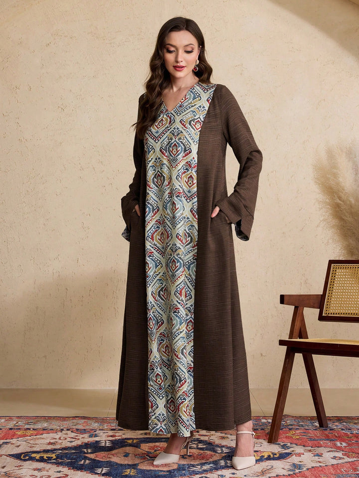 Set caftan și jalabiya SHEIN, maro