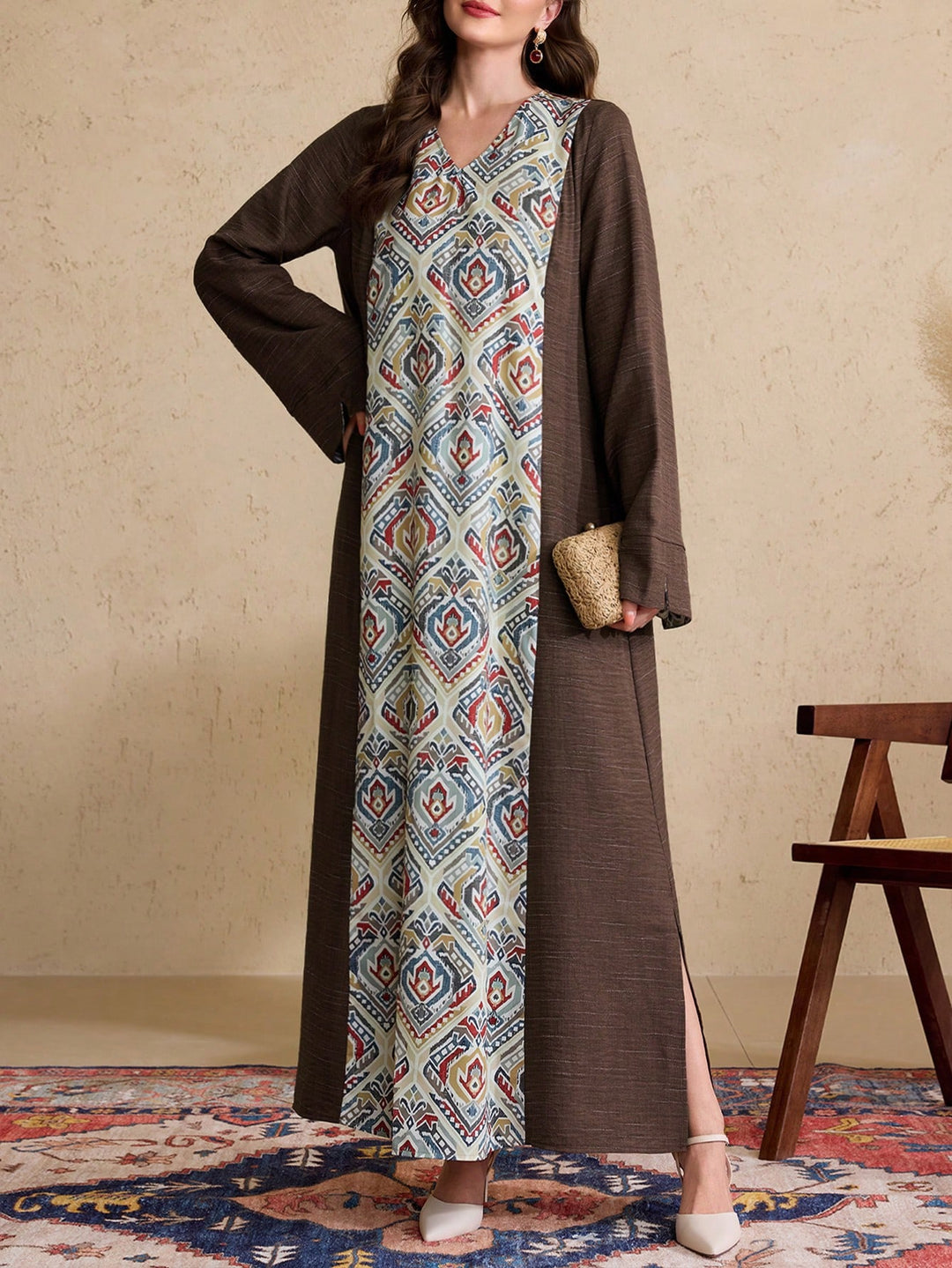 Set caftan și jalabiya SHEIN, maro