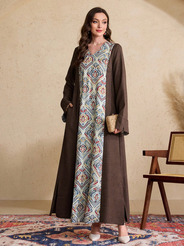 Set caftan și jalabiya SHEIN, maro