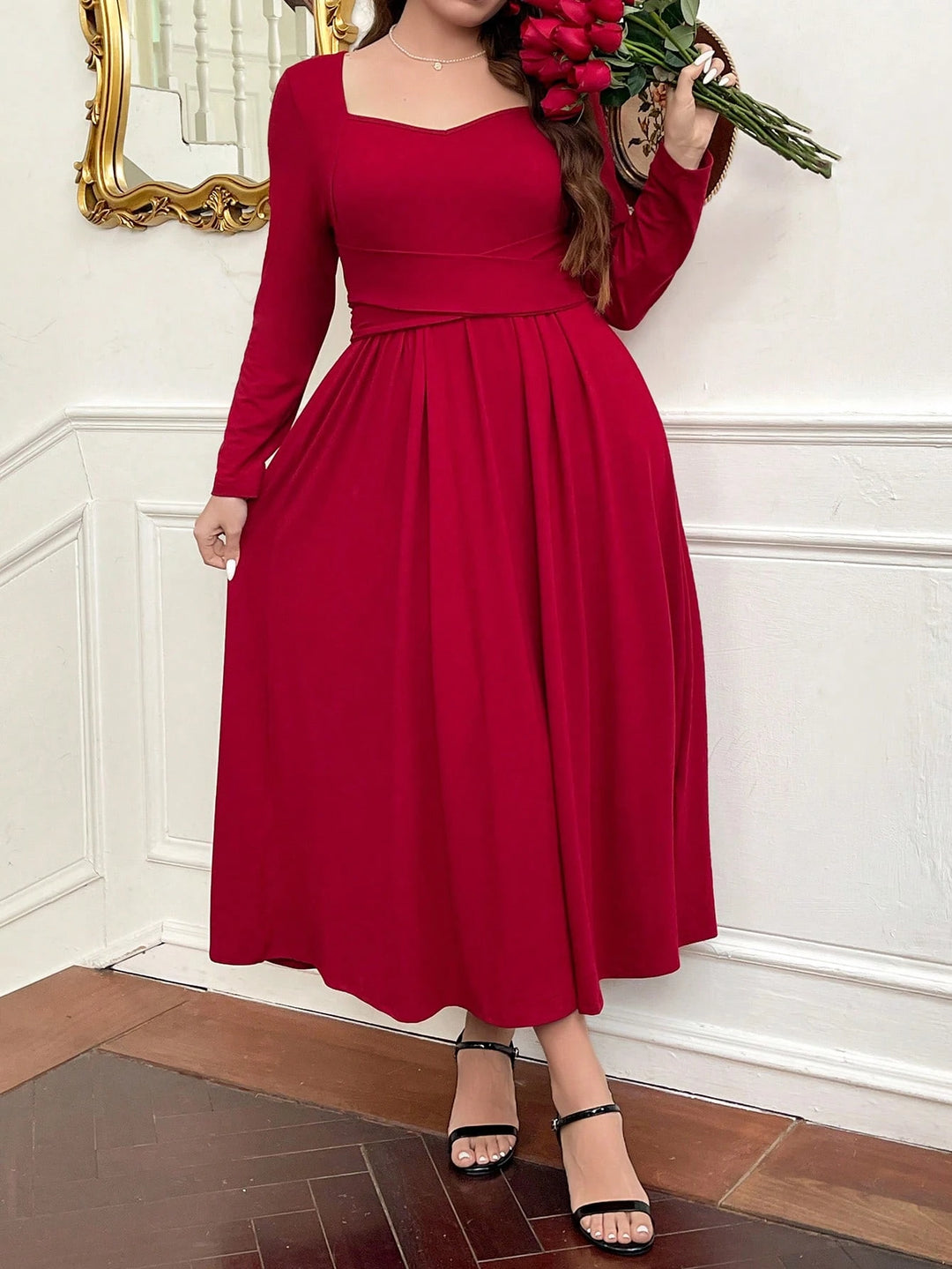 SHEIN midi ruha, piros