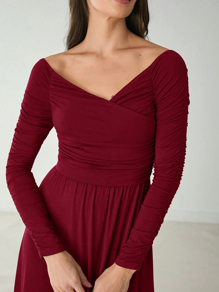 SHEIN bordó midi ruha