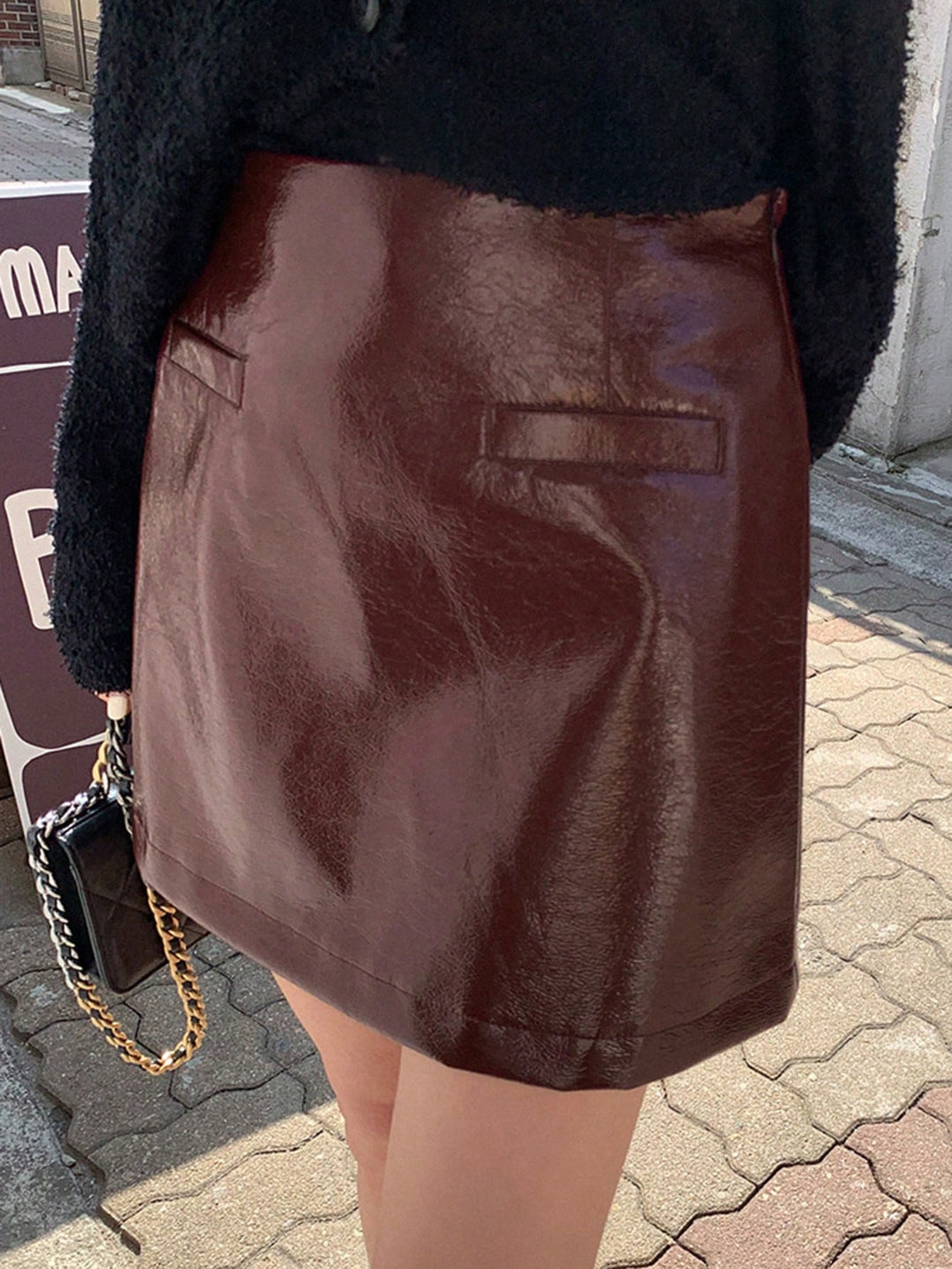 SHEIN műbőr miniszoknya, barna