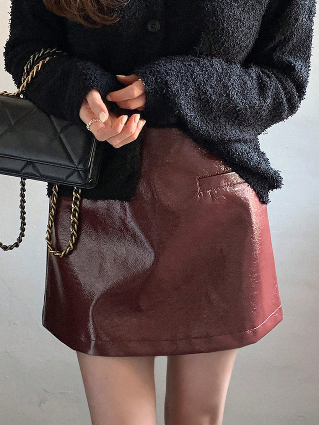 SHEIN műbőr miniszoknya, barna