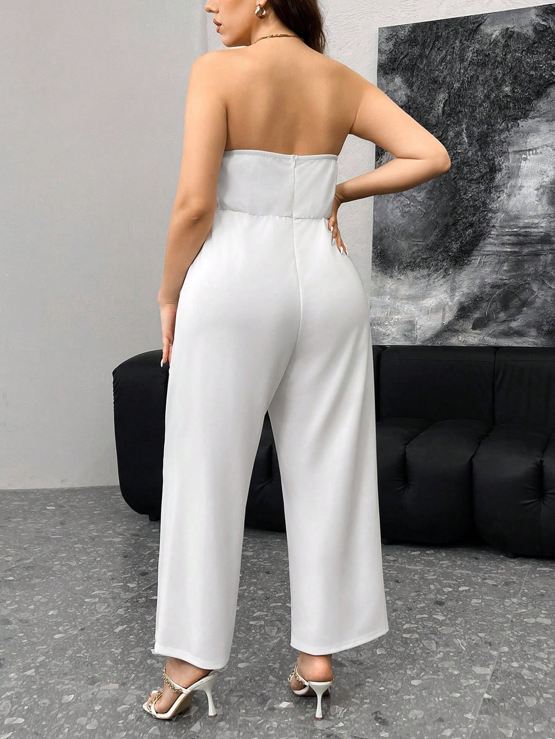 Shein Curve+ hosszú jumpsuit, fehér