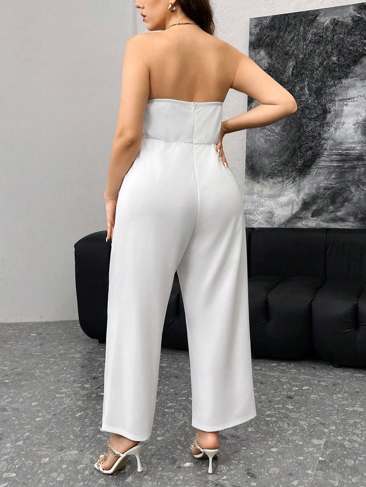 Shein Curve+ hosszú jumpsuit, fehér